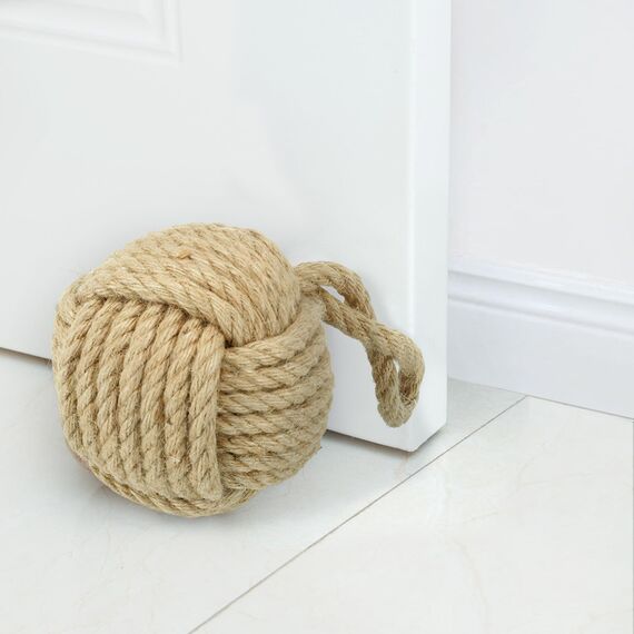 Forecronic Rope Knot Türstopper dekorative nautische handgefertigt mit Griff, Jute beschwert Innenraum Türstopper Seemannsknoten für Tür und Fenster - Kugelförmig (13x13cm, 1.8kg)