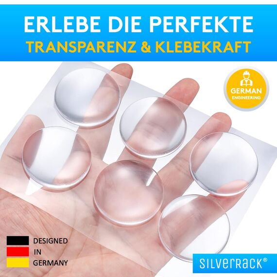 SilverRack® Türstopper Wand selbstklebend 40mm Transparent [6 Stück] - Wandpuffer als Schutz für Wand und Tür - Türpuffer Wandschutz als Türstopper für Türklinken gegen Türanschlag