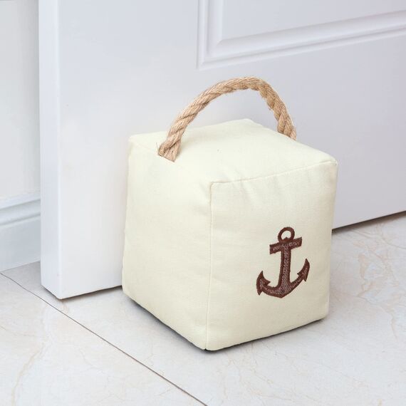 Forecronic Stoff-Türstopper Dekorative für Haus und Büro, 1.5kg gewichteter Heavy Duty weicher Türstopper mit Griff und nautischem Anker Design - 12.7x15.2cm Beige