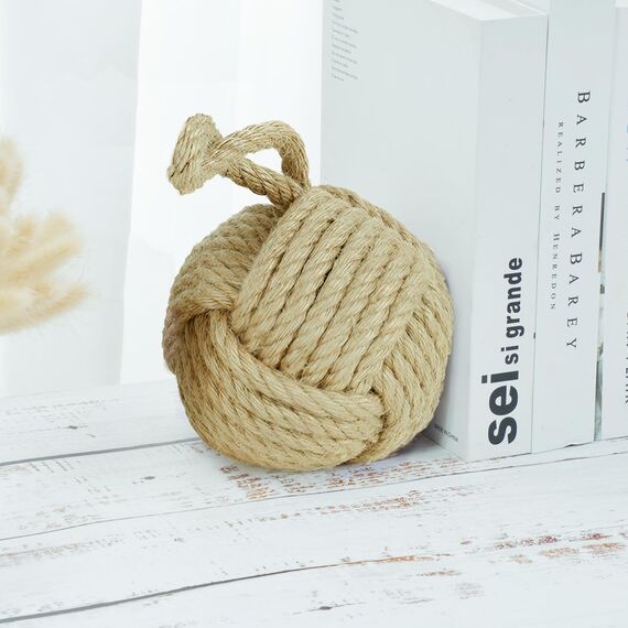 Forecronic Rope Knot Türstopper dekorative nautische handgefertigt mit Griff, Jute beschwert Innenraum Türstopper Seemannsknoten für Tür und Fenster - Kugelförmig (13x13cm, 1.8kg)