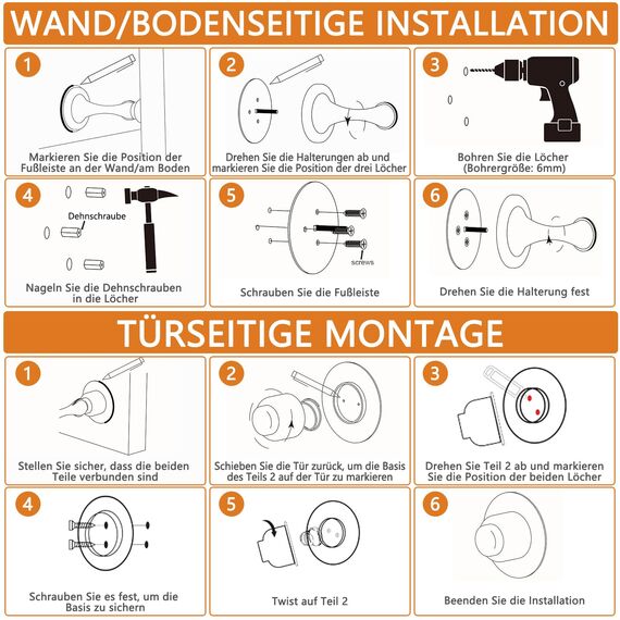Magnetischer Türstopper 2 Stück, Türstopper aus Edelstahl für die Unterseite der Tür, Wand und Bodenmontage, Ohne Bohren Türschnäpper Türhalter mit Klebebändern | Bohren Sie mit Schrauben, Silber