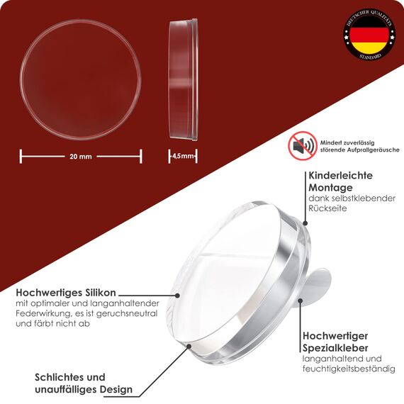 WEIDEBACH® 12x dezente Türpuffer mixed weiß & transparent, Türstopper Wand selbstklebend 20x5 mm / 40x8mm, Elastikpuffer für Bad, Möbel, Wände, Gummistopper, Türpuffer wand transparent, Puffer