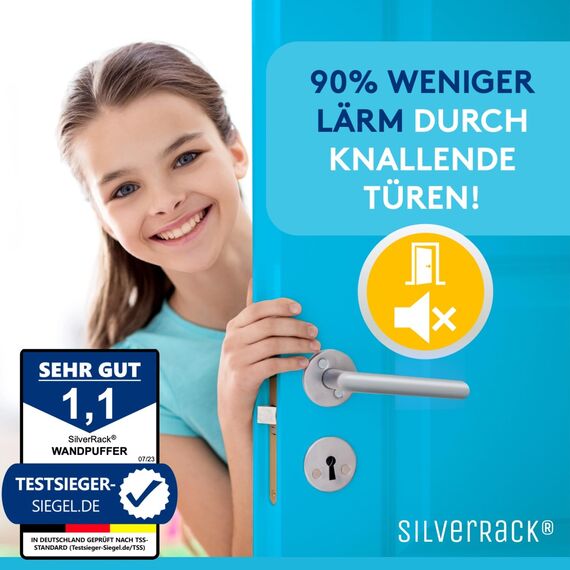 SilverRack® Türstopper Wand selbstklebend 40mm Transparent [6 Stück] - Wandpuffer als Schutz für Wand und Tür - Türpuffer Wandschutz als Türstopper für Türklinken gegen Türanschlag