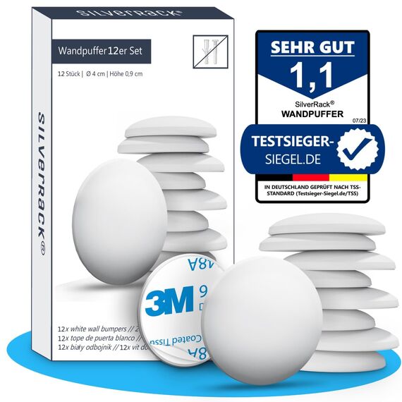 SilverRack® Türstopper Wand selbstklebend Weiß [12 Stück] - Wandpuffer als perfekter Schutz für Wand und Tür - Türpuffer Wandschutz als Türstopper für Türklinken gegen Türanschlag