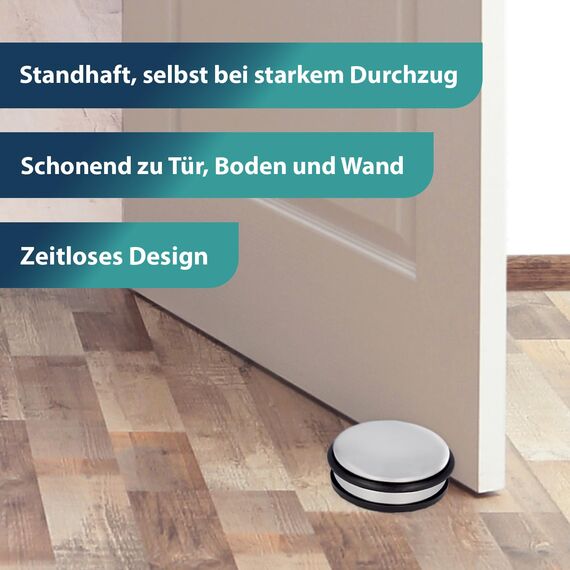 Westcott Türstopper aus Edelstahl | Runder Türstopper mit 1,2kg Eigengewicht | Türschonender Gummiring | Extra rutschfeste Unterseite | ⌀ 10cm, Höhe 4cm | Stabil bei Durchzug | E-19001 00