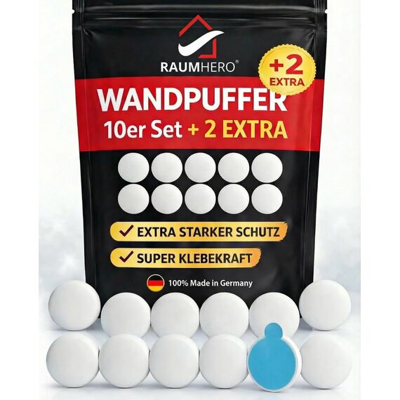 Raumhero 12x Türstopper Wand selbstklebend - (Made in Germany) - Türpuffer Wand - Idealer Wandschutz - Door Stopper, Wandpuffer, Türgriff Stopper