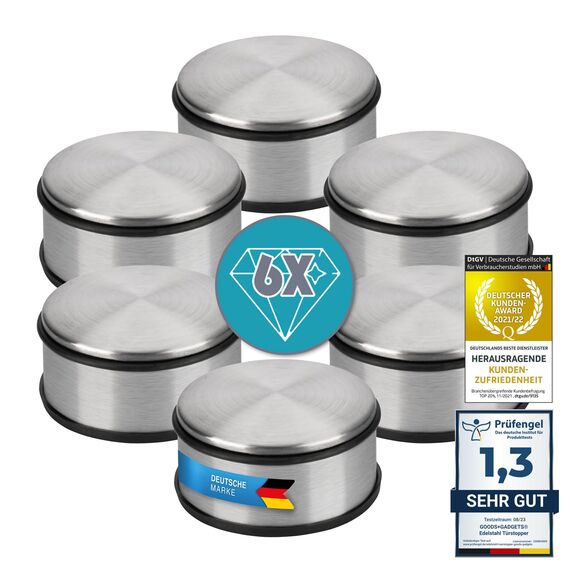 Designer Türstopper aus Edelstahl Gummi Türpuffer Türhalter Stopper 1,2kg (Silber 11x6cm, 6 Stück)