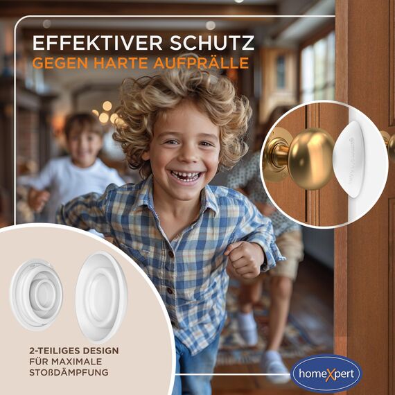 Bumms Türstopper für Boden und Wand Weiß selbstklebend ohne bohren [4 Stück] - Ø 60 mm - Wandpuffer für Wandschutz aus Gummi - Türpuffer für Türanschlag, Türgriffschutz bei Wänden