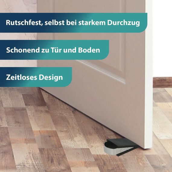 Westcott Türstopper in Keilform Schwarz | Gummi Türstopper mit Edelstahl Griff | Rutschfeste Unterfläche | Passend für alle Türen und Böden | 12cm x 5cm x 3cm | E-19000 00