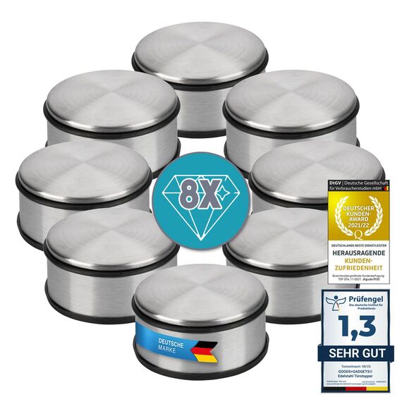 Designer Türstopper aus Edelstahl Gummi Türpuffer Türhalter Stopper 1,2kg (Silber 11x6cm, 8 Stück)