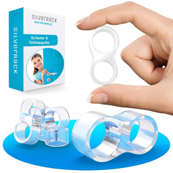 SilverRack® Türstopper Türklinkenpuffer 8-Form Transparent [12 Stück] - Wandpuffer als perfekter Schutz für Wand und Tür - Türpuffer Wandschutz als Türstopper für Türklinken und Fenster