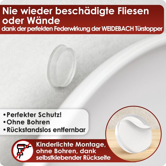 WEIDEBACH® 24x dezente Türpuffertransparent, Türstopper Wand selbstklebend 20x5 mm, Elastikpuffer für Bad, Glasflächen, Wände