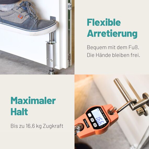D&D Living® Türfeststeller - Kick&Fix Türhalter für Innen & Außen mit Fußbedienung - robust | rostfrei | rutschfest