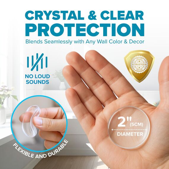 Strongest Home Wandtürgriffstopper 5 cm Set mit 6 Stück transparenten Silikon-Türknopfen, runder Wandschutzpuffer, Wandschutz für Tragegriff, Schutz