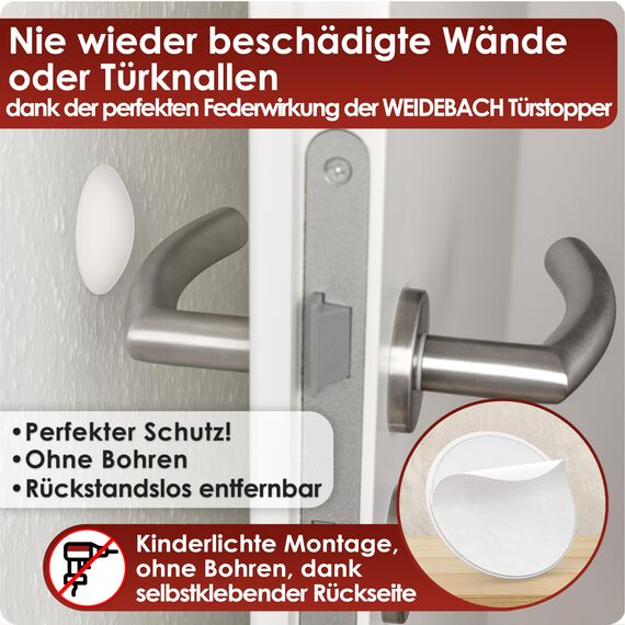 WEIDEBACH® 6x dezente Türstopper Wand, weiße Türpuffer, 40x9 mm Türstopper Wand selbstklebend, Elastikpuffer für jede Oberfläche, Gummistopper, Türpuffer Wand, Puffer