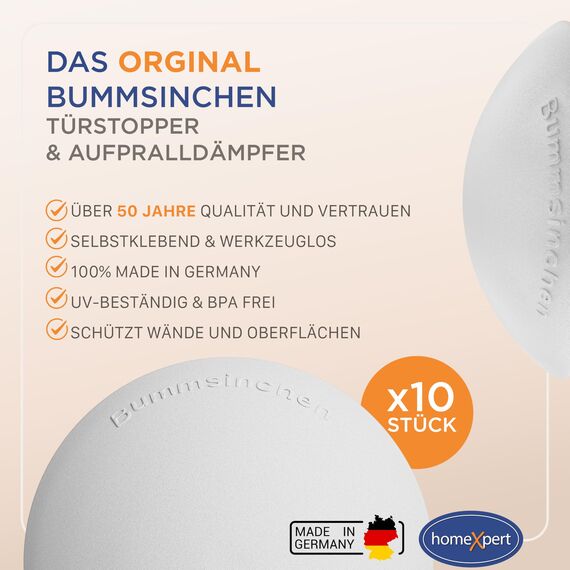 Bummsinchen Türstopper Wand Weiß selbstklebend [10 Stück] - Ø 40 mm - kleiner Wandpuffer für Wandschutz - Türpuffer Wand für Türanschlag, Türgriffschutz, Türklinken Stopper