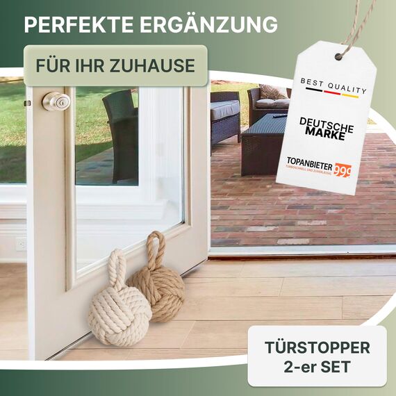 TOPANBIETER 999 2er Set Deko Türstopper Jute für den Boden Türhalter Fensterpuffer Bodenstopper Tür Stopper Knoten Natur Strick Kugel mit Schlaufe ca. 1,2 kg Sack Schutz für die Wand