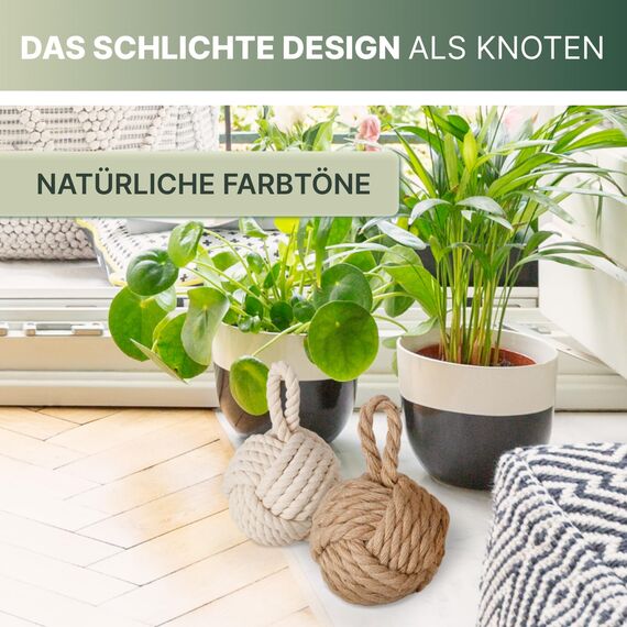 TOPANBIETER 999 2er Set Deko Türstopper Jute für den Boden Türhalter Fensterpuffer Bodenstopper Tür Stopper Knoten Natur Strick Kugel mit Schlaufe ca. 1,2 kg Sack Schutz für die Wand