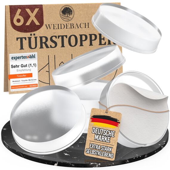 WEIDEBACH® 6x Dezente Türpuffer Transparent, Türstopper Wand Selbstklebend 20x5 mm, Elastikpuffer für Bad, Glasflächen, Wände, Gummistopper, Klebepunkte