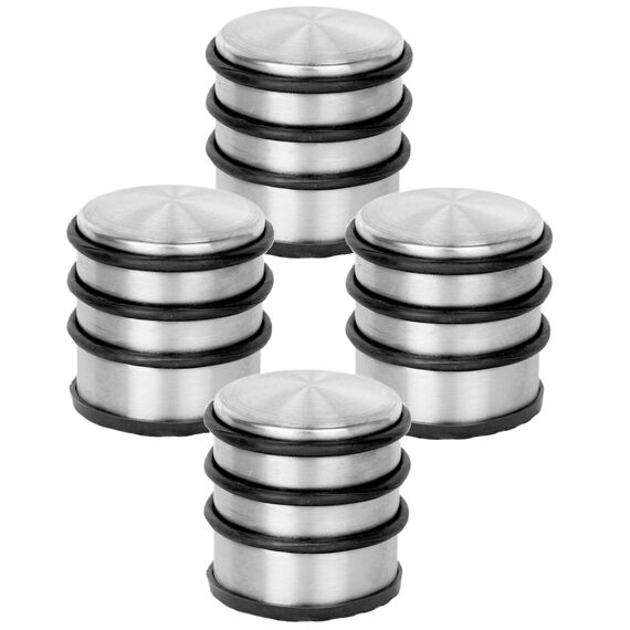 HRB Türstopper Edelstahl hoch massiv 4 Stück - Schwerer Türstopper Boden mit modernen Design, Door Stopper versehen mit Gummiring zum Schutz der Türen (Silber)