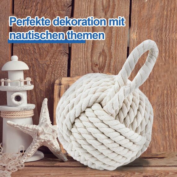 Forecronic Rope Knot Türstopper dekorative nautische handgefertigt mit Griff, beschwert Innenraum Kugelförmig Türstopper Seemannsknoten für Tür und Fenster - Beige (13x13cm, 1.8kg)