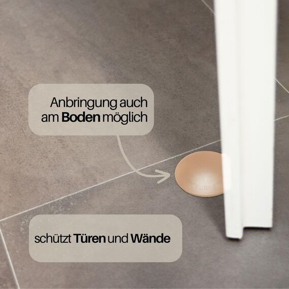 Bumms Türstopper für Boden und Wand Beige selbstklebend ohne bohren [4 Stück] - Ø 60 mm - Wandpuffer für Wandschutz aus Gummi - Türpuffer für Türanschlag, Türgriffschutz bei Wänden