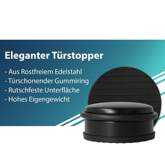 Westcott Türstopper aus Edelstahl Schwarz | Runder Türstopper mit 1,2kg Eigengewicht | Türschonender Gummiring | Extra rutschfeste Unterseite | ⌀ 10cm, Höhe 4cm | Stabil bei Durchzug | E-19002 00