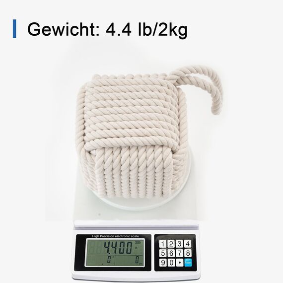 Forecronic Rope Knot Türstopper dekorative nautische handgefertigt mit Griff, beschwert Innenraum quadratische Türstopper Seemannsknoten für Tür und Fenster - Beige (12.7x12.7cm, 2kg)
