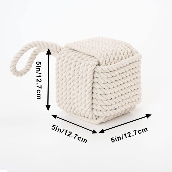 Forecronic Rope Knot Türstopper dekorative nautische handgefertigt mit Griff, beschwert Innenraum quadratische Türstopper Seemannsknoten für Tür und Fenster - Beige (12.7x12.7cm, 2kg)