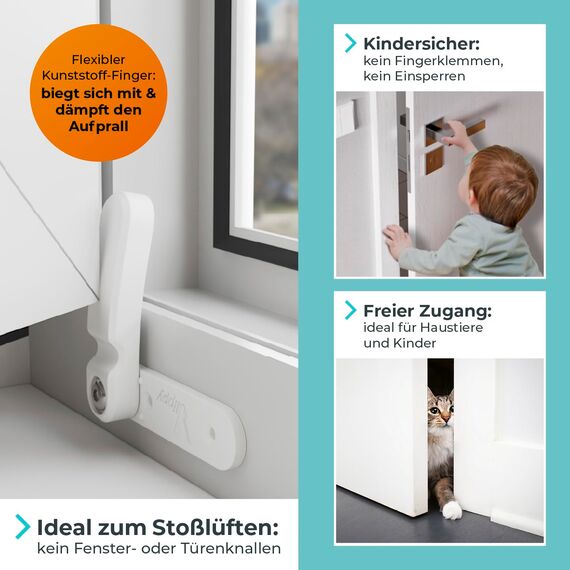 Vlippy Tür- & Fensterstopper 2 Stück | Verhindert das Zuschlagen von Fenstern & Türen, endlich Lüften ohne Sorge | Einfache Montage ohne Bohren - einfach kleben, vlippen, fertig