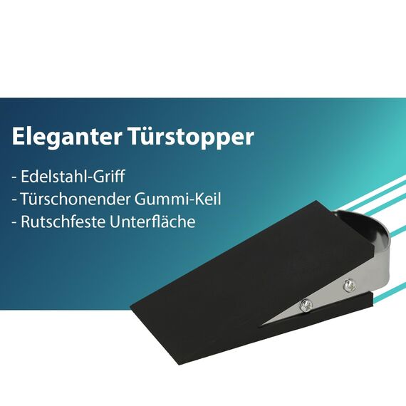 Westcott Türstopper in Keilform Schwarz | Gummi Türstopper mit Edelstahl Griff | Rutschfeste Unterfläche | Passend für alle Türen und Böden | 12cm x 5cm x 3cm | E-19000 00 (Packung mit 3)