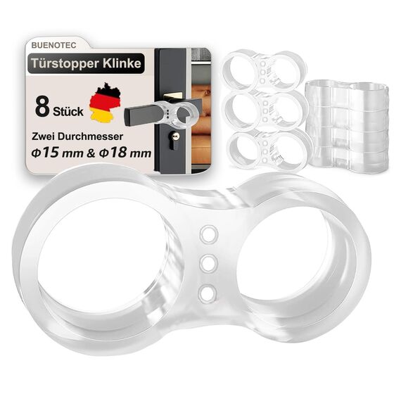 Buenotec Türstopper Klinke, 8 Stück Türklinkenpuffer Transparente Doppel Türstopper Türklinke – Türgriff Stopper Hochelastische Türgriff Schutz Von Wänden und Möbeln, Geeignet für Ø15mm-Ø18mm Türgriff