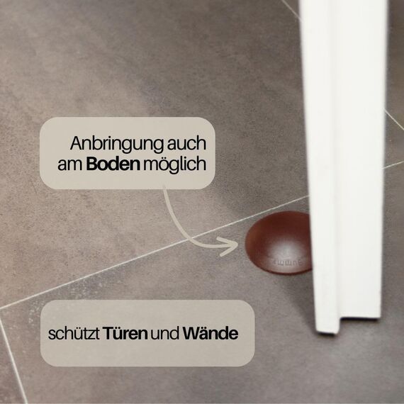 Bumms Türstopper für Boden und Wand Braun selbstklebend ohne bohren [4 Stück] - Ø 60 mm - Wandpuffer für Wandschutz aus Gummi - Türpuffer für Türanschlag, Türgriffschutz bei Wänden