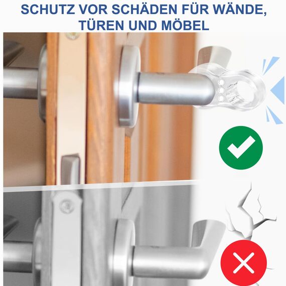 Buenotec Türstopper Klinke, 8 Stück Türklinkenpuffer Transparente Doppel Türstopper Türklinke – Türgriff Stopper Hochelastische Türgriff Schutz Von Wänden und Möbeln, Geeignet für Ø15mm-Ø18mm Türgriff