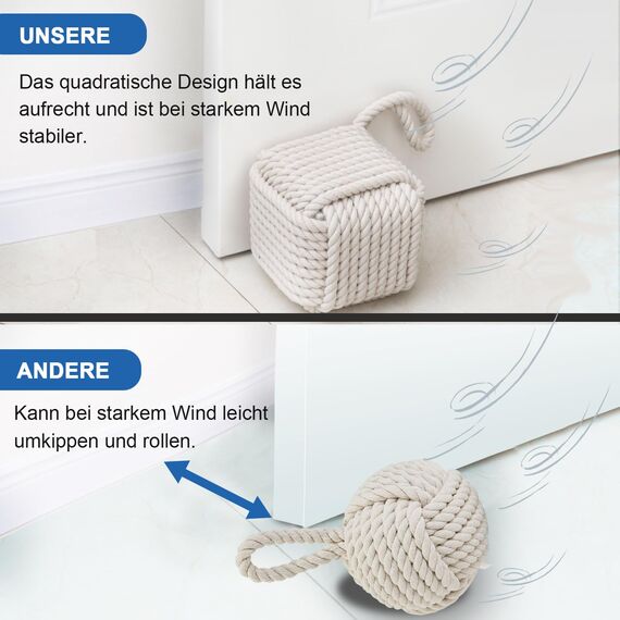 Forecronic Rope Knot Türstopper dekorative nautische handgefertigt mit Griff, beschwert Innenraum quadratische Türstopper Seemannsknoten für Tür und Fenster - Beige (12.7x12.7cm, 2kg)