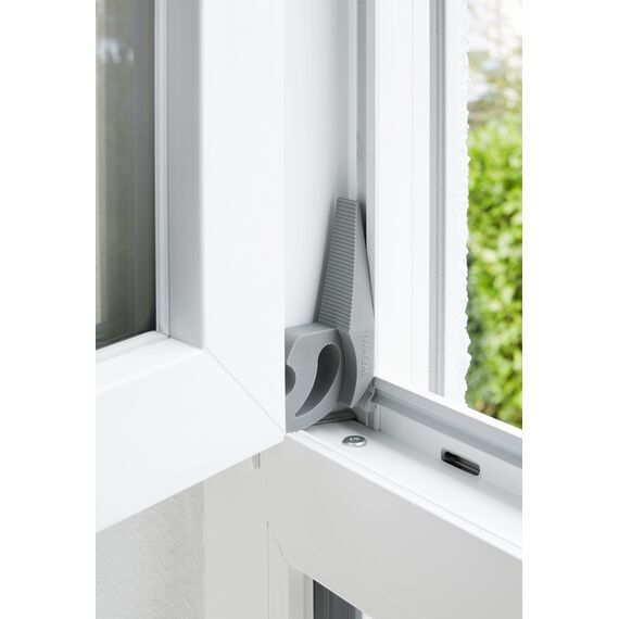 WENKO Multi-Stop, Flexibler Türstopper und Fensterstopper mit vielen Funktionen aus hochwertigem Kunststoff, für Türen, Fenster und Schubladen als Puffer und Klemmschutz, 11,8 x 7,7 x 2,5 cm, Grau