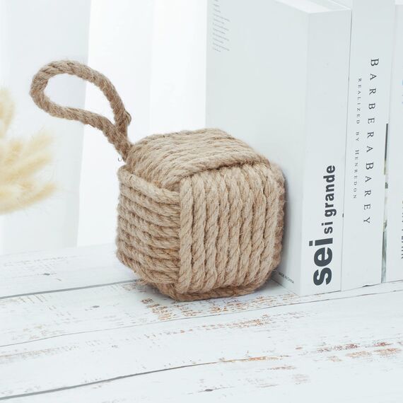 Forecronic Rope Knot Türstopper dekorative nautische handgefertigt mit Griff, Jute beschwert Innenraum Türstopper Seemannsknoten für Tür und Fenster - Quadratisch (12.7x12.7cm, 2kg)