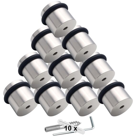PLURI - Premium Türstopper Boden Edelstahl [10er Set] - GRATIS Befestigungsmaterial, Bodentürstopper zum Schrauben inkl. Schrauben & Dübel – Gummi-Puffer schützt Türgriff, Türklinke und Wand