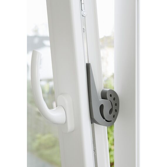 WENKO Multi-Stop, Flexibler Türstopper und Fensterstopper mit vielen Funktionen aus hochwertigem Kunststoff, für Türen, Fenster und Schubladen als Puffer und Klemmschutz, 11,8 x 7,7 x 2,5 cm, Grau