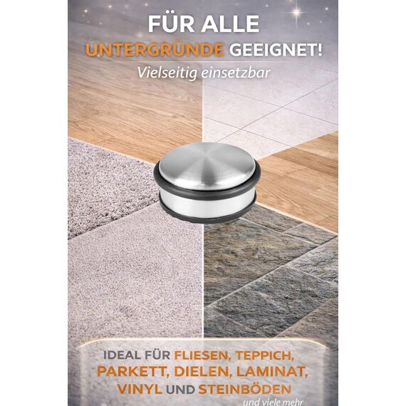 HRB Türstopper 2er Set, Edelstahl massiv - Schwerer Türstopper Boden 1,2 Kg/Stk., Door Stopper im modernen Design versehen mit Gummiring zum Schutz der Türen