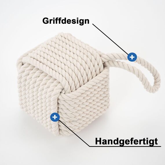 Forecronic Rope Knot Türstopper dekorative nautische handgefertigt mit Griff, beschwert Innenraum quadratische Türstopper Seemannsknoten für Tür und Fenster - Beige (12.7x12.7cm, 2kg)