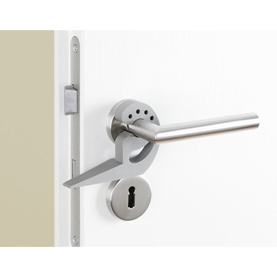 WENKO Multi-Stop, Flexibler Türstopper und Fensterstopper mit vielen Funktionen aus hochwertigem Kunststoff, für Türen, Fenster und Schubladen als Puffer und Klemmschutz, 11,8 x 7,7 x 2,5 cm, Grau