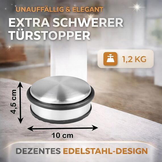HRB Türstopper 4er Set, Edelstahl massiv - Schwerer Türstopper Boden 1,2 Kg/Stk., Door Stopper im modernen Design versehen mit Gummiring zum Schutz der Türen