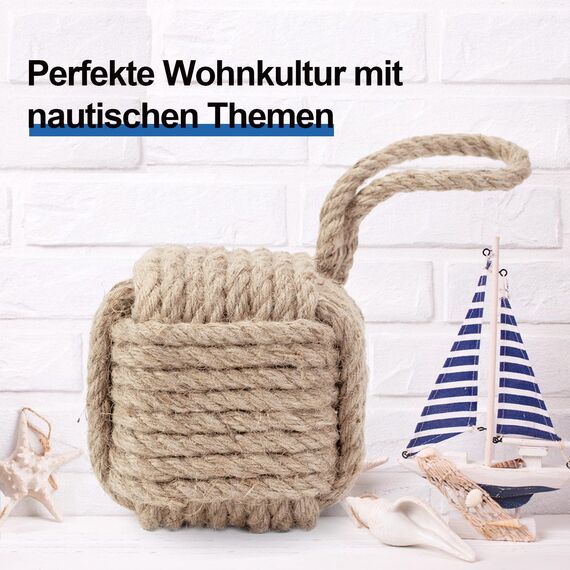 Forecronic Rope Knot Türstopper dekorative nautische handgefertigt mit Griff, Jute beschwert Innenraum Türstopper Seemannsknoten für Tür und Fenster - Quadratisch (12.7x12.7cm, 2kg)