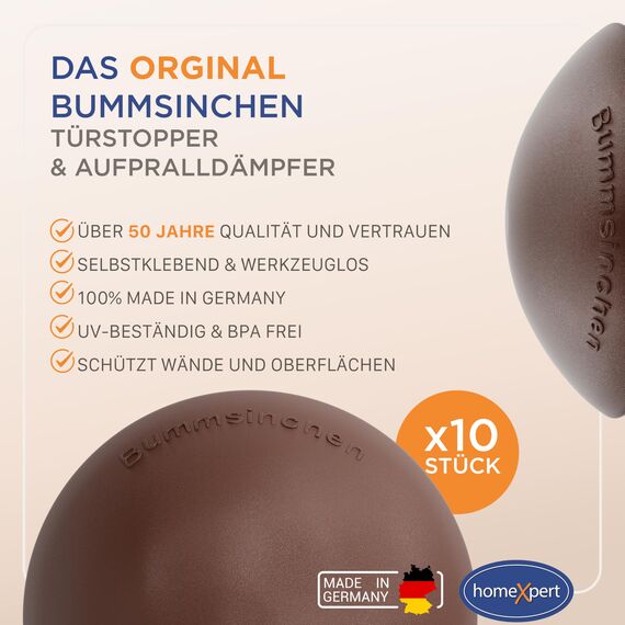 homeXpert Türstopper Wand Braun selbstklebend [10 Stück] - Ø 40 mm - kleiner Wandpuffer für Wandschutz - Türpuffer Wand für Türanschlag, Türgriffschutz, Türklinken Stopper
