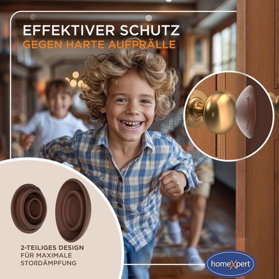 homeXpert Türstopper Wand Braun selbstklebend [10 Stück] - Ø 40 mm - kleiner Wandpuffer für Wandschutz - Türpuffer Wand für Türanschlag, Türgriffschutz, Türklinken Stopper