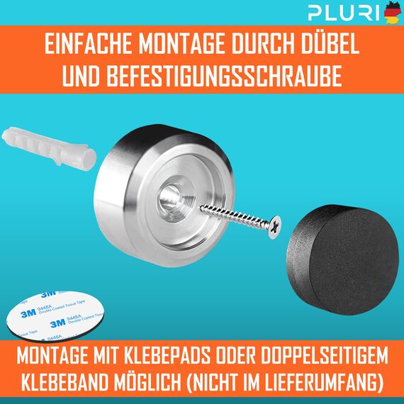 PLURI - Premium Türstopper Wand Edelstahl [3er Set] - GRATIS Befestigungsmaterial, Wandmontage mit Schrauben & Dübeln – Gummi-Puffer schützt Türgriff, Türklinke und Wand