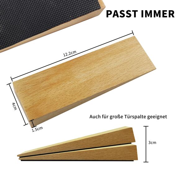 2er Pack Holz-Türstopper - Fester Türstopper boden -Rutschfeste Türstoppers boden für alle Türtypen und Böden - Jeder Türkeile 0,6 Zoll dick, 4,7 Zoll lang mit Gummi - Door Stopper