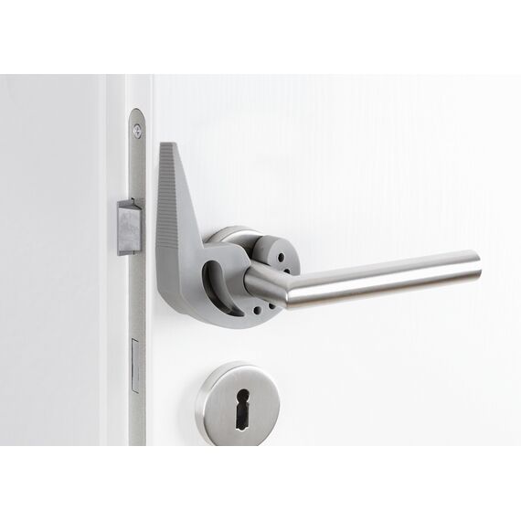 WENKO Multi-Stop, Flexibler Türstopper und Fensterstopper mit vielen Funktionen aus hochwertigem Kunststoff, für Türen, Fenster und Schubladen als Puffer und Klemmschutz, 11,8 x 7,7 x 2,5 cm, Grau