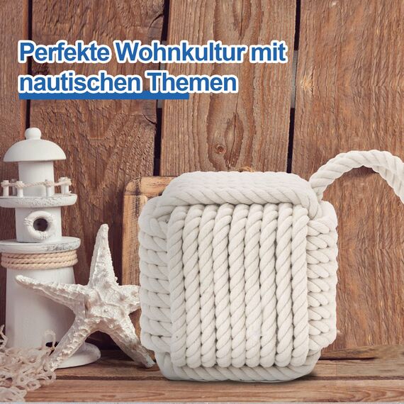Forecronic Rope Knot Türstopper dekorative nautische handgefertigt mit Griff, beschwert Innenraum quadratische Türstopper Seemannsknoten für Tür und Fenster - Beige (12.7x12.7cm, 2kg)